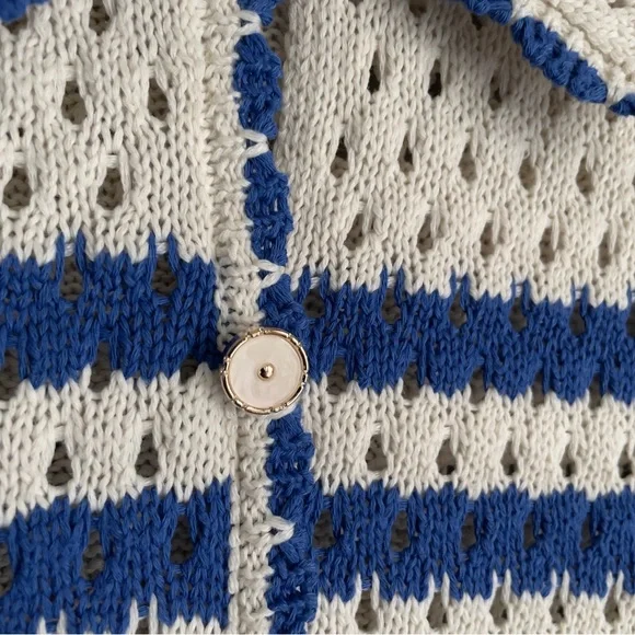 Peach Love Cream Blue Crochet Knit Cardigan Top Juniors XL Coastal Cottagecore - Picture 5 of 8